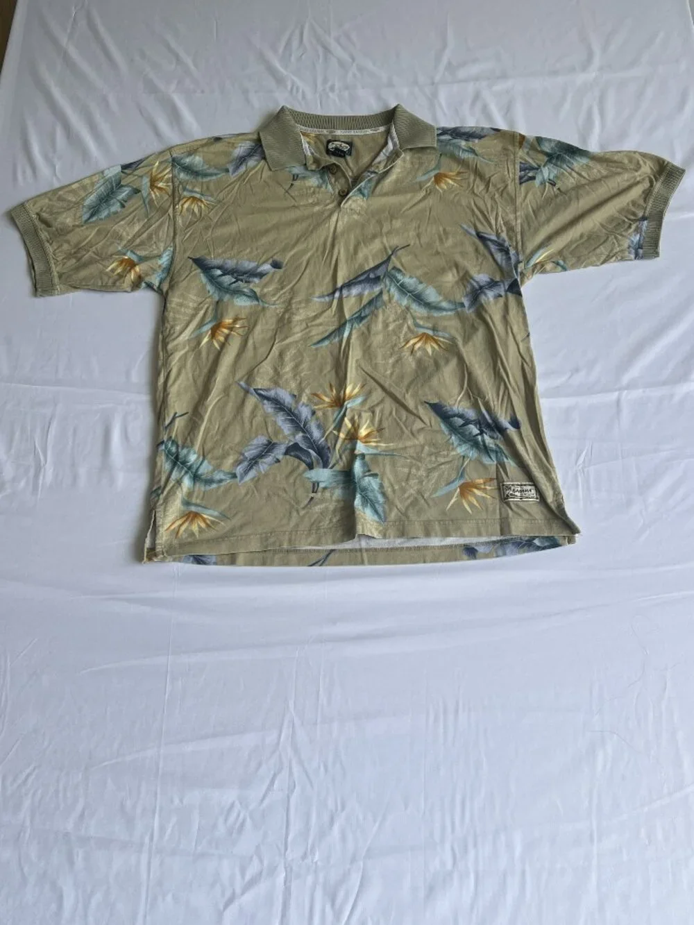 Vintage Tommy Bahama Tropical Bird of Paradise Print Polo‎ Shirt Men's Large